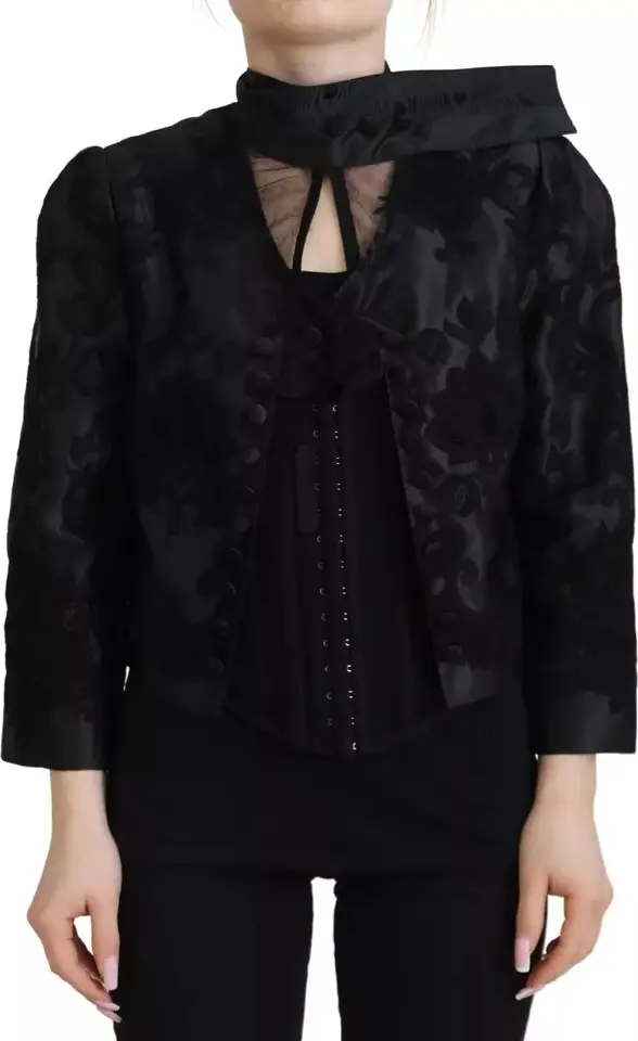 Black Lace Sheer Corset Organza Silk Jacket
