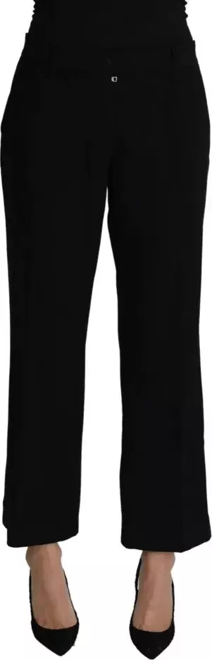 Black Wool Stretch Cropped Capri Trouser Pants