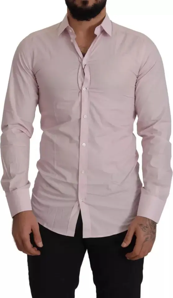 Light Pink Cotton Dress Formal Men GOLD Shirt