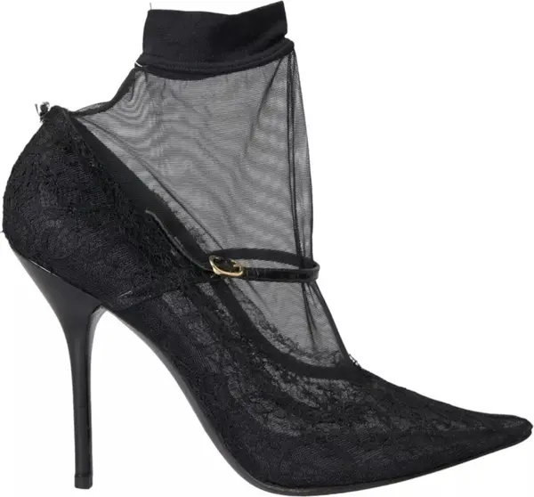 Black Tulle Stretch Boots Pumps Shoes