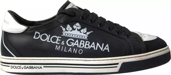 Black Leather Crown Milano Men Sneakers Shoes