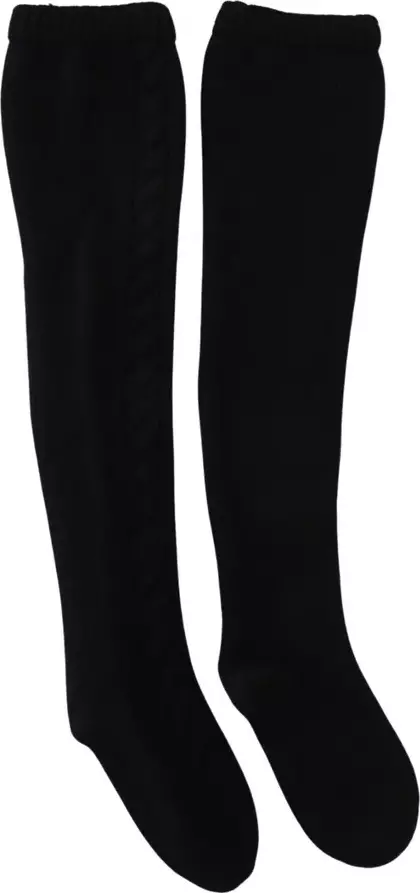 Black Wool Knit Calf Long Women Accessory Socks
