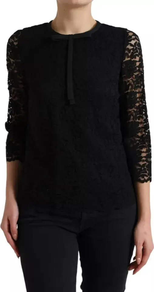 Black Floral Lace Blouse T-shirt Staff Top
