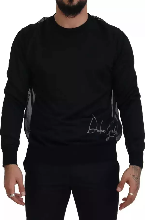 Black Polyester Crewneck Men Pullover Sweater