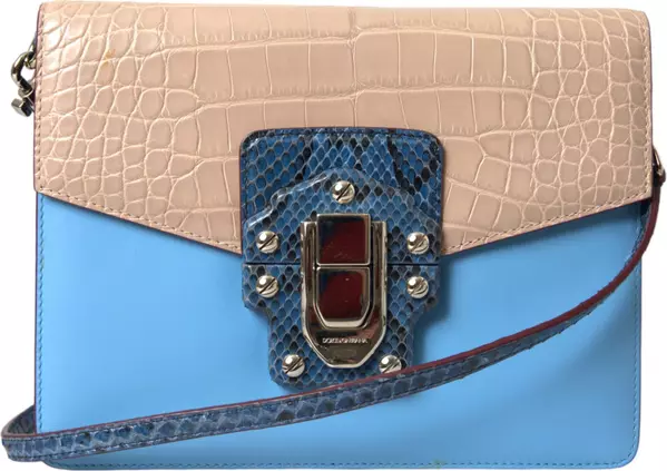 Blue Beige Exotic Leather LUCIA Crossbody Purse Bag