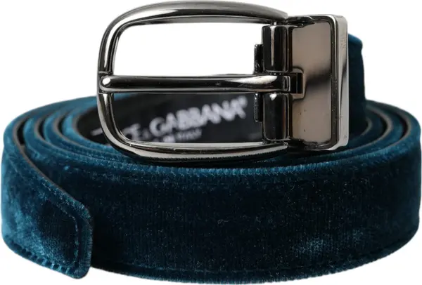 Blue Velvet Leather Silver Metal Buckle Belt