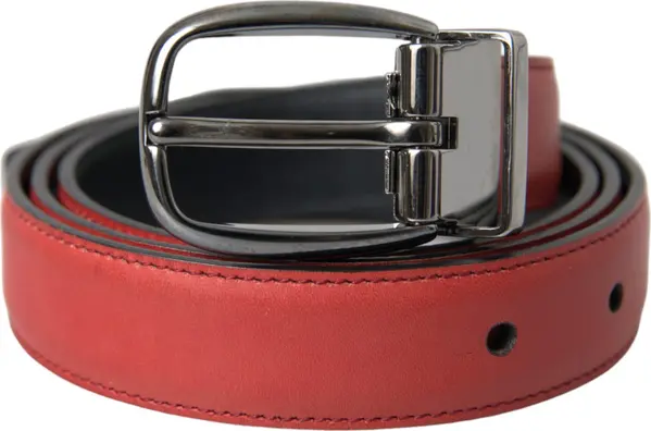 Red Leather Silver Metal Buckle Belt Men