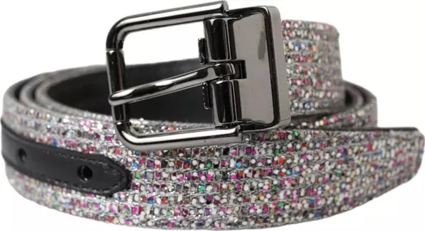 Multicolor Embellished Silver Metal Buckle Belt