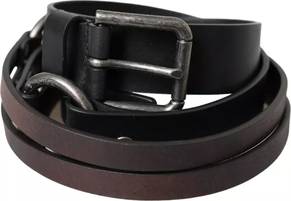 Black Brown Leather Silver Metal Buckle Belt