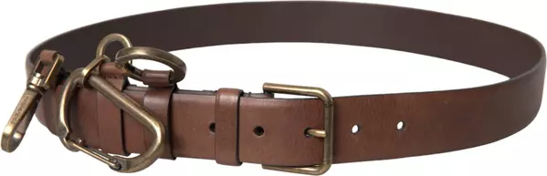 Brown Calf Leather Gold Metal Buckle Belt Men
