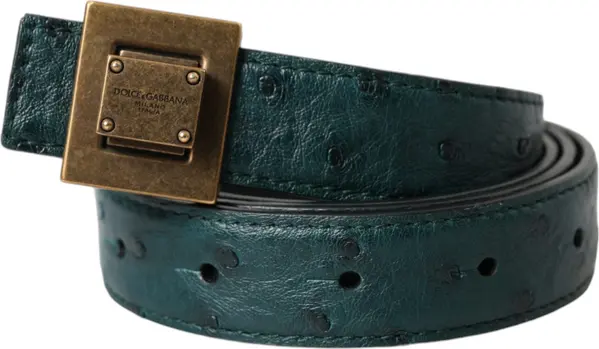 Dark Green Leather Square Metal Buckle Belt