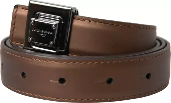 Bronze Leather Square Metal Buckle Belt