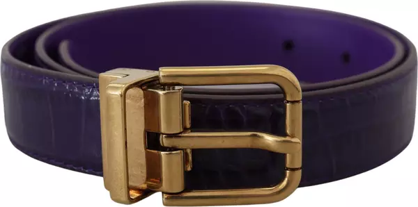 Purple Exotic Leather Gold Metal Buckle Belt