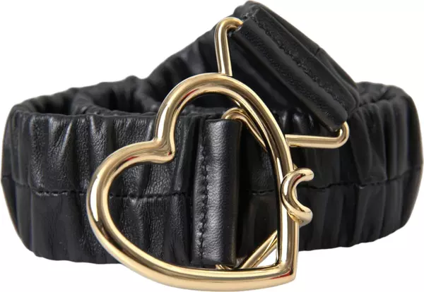 Black Leather Gold Heart Metal Buckle Belt