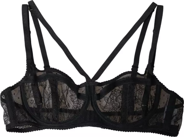Black Floral Lace Nylon Balconcino Bra Underwear