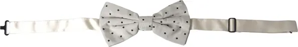 White Black Polka Dot Polyester Bow Tie Men