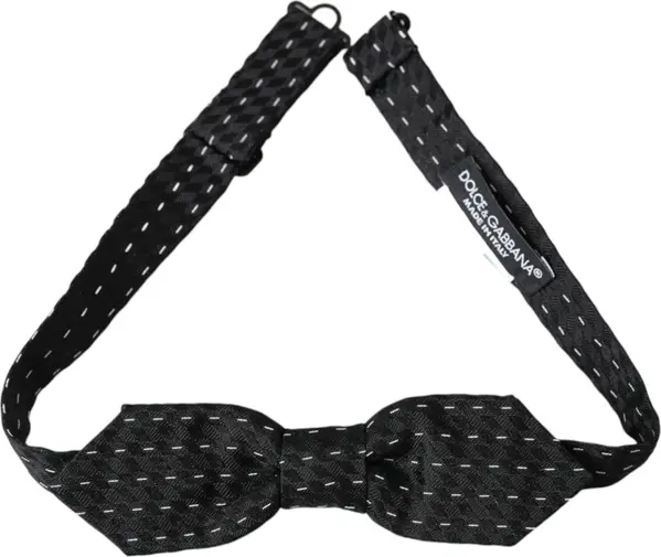 Black White Stitched Silk Men Neck Bow Tie