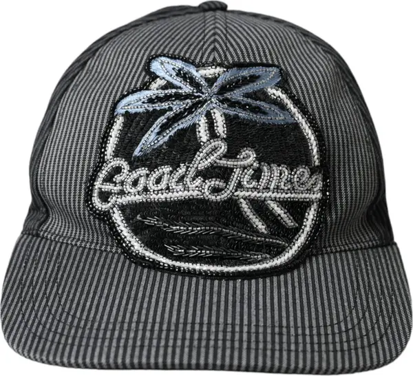 Black Cotton Embellished Baseball Hat Men