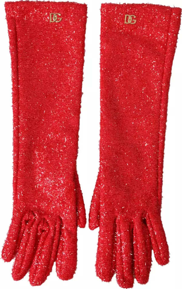 Red Lurex Fantasia Mid Arm Length Gloves