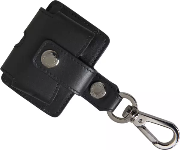 Black Plain Leather Silver Metal Airpods Case
