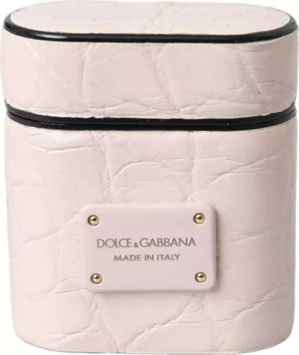 Light Pink Leather Metal Logo Plaque Airpods Case
