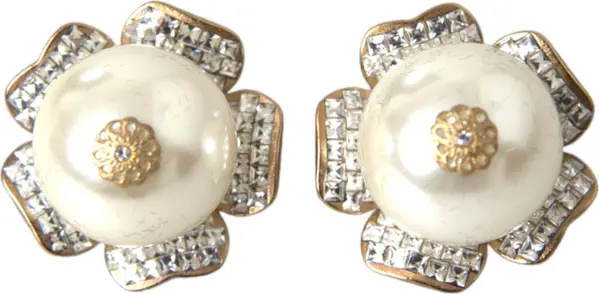 Gold Tone Maxi Faux Pearl Floral Clip-on Jewelry Earrings