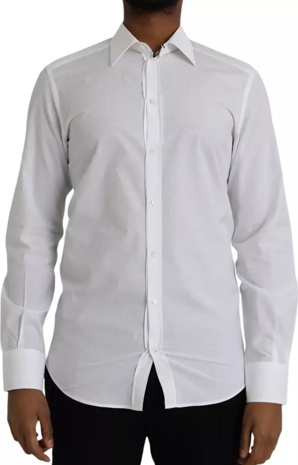 White Logo Cotton Men Dress GOLD Shirt