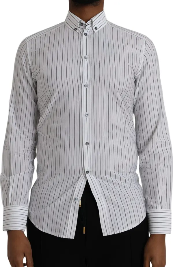Black White Striped Formal Dress GOLD Shirt