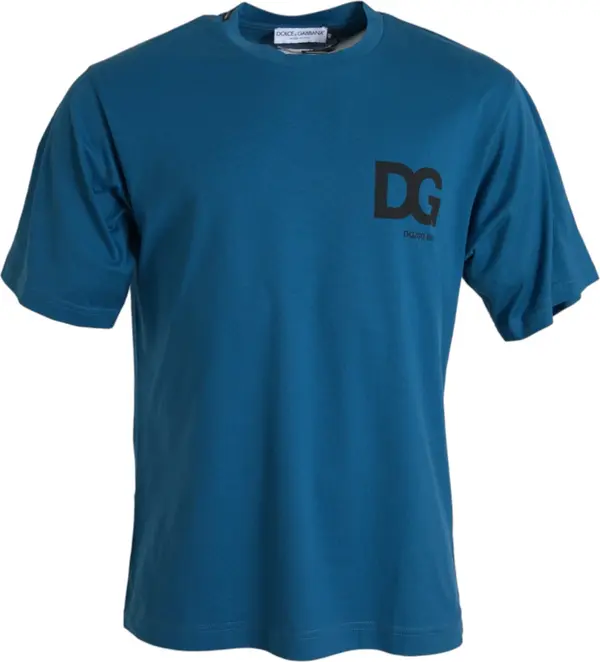Blue Logo Round Neck Short Sleeves T-shirt