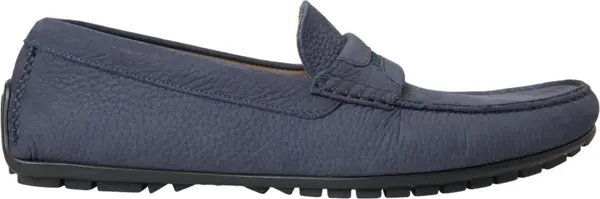 Blue Calf Leather Slip On Moccasin Shoes