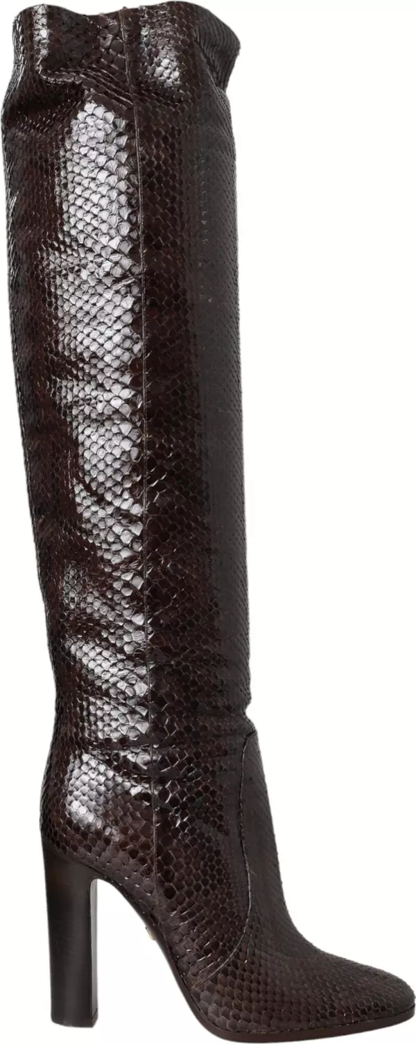 Brown Exotic Leather Heels High Boots Shoes