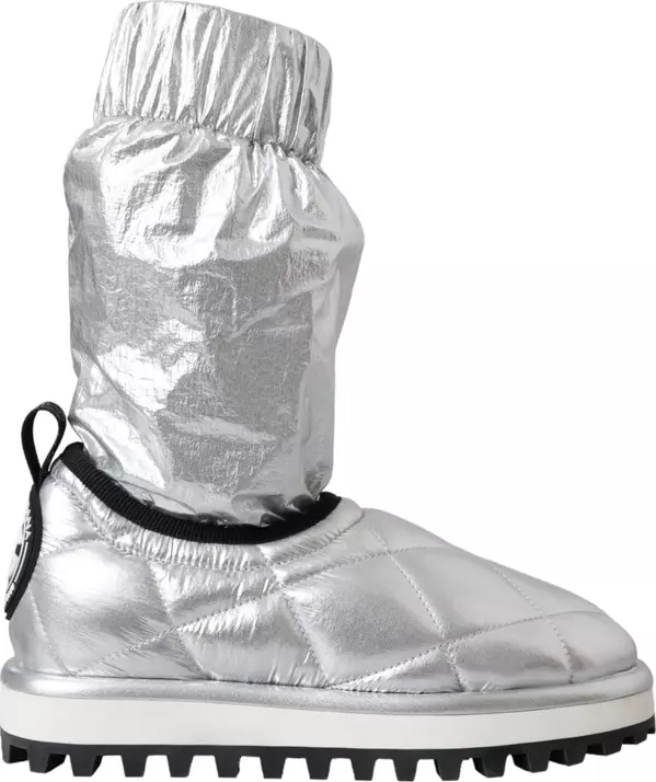 Metallic Silver Quilted Logo Patch Boot Shoes