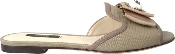 Beige Logo Pearl Flats Sandals Slides Shoes