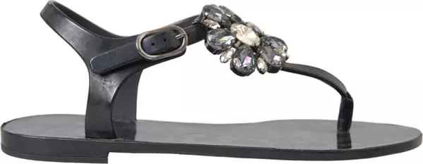 Black Crystal Flats Sandals Flip Flops Shoes