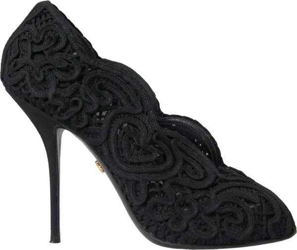 Black Cordonetto Ricamo Pump Open Toe Shoes