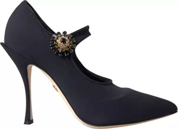 Black Mary Jane Jersey Crystal Pumps Shoes