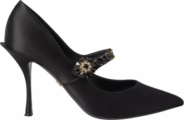 Black Mary Jane Crystal Heels Pumps Shoes