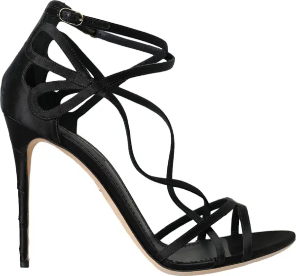 Black Keira Satin Heels Sandals Shoes