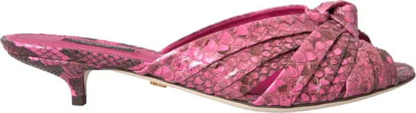 Pink Exotic Leather Kitten Heels Slides Shoes