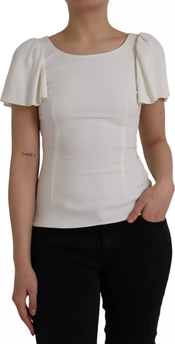 White Viscose Round Neck Short Sleeves Top