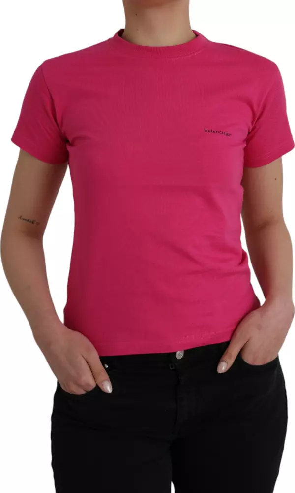 Pink Cotton Crew Neck Short Sleeves Tee T-shirt