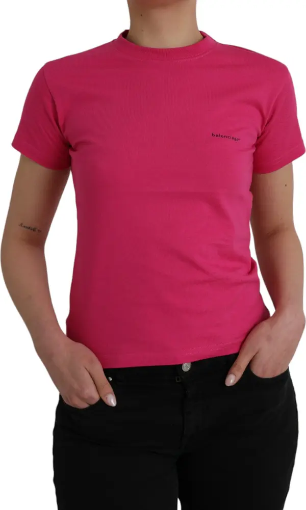 Pink Cotton Crew Neck Short Sleeves Tee T-shirt