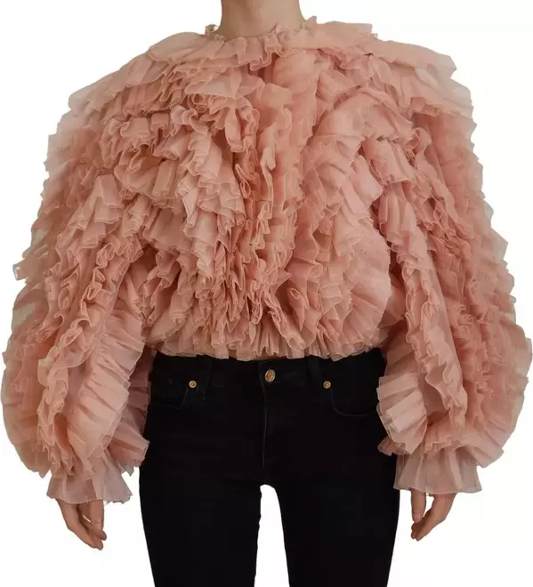 Pink Ruffles Long Sleeves Pullover Sweater