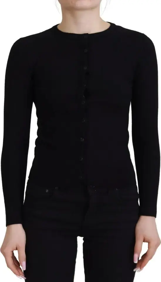 Black Button Down Slim Cardigan Wool Sweater