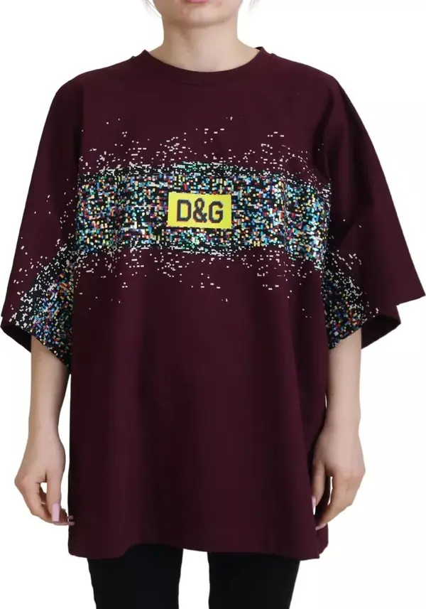 Bordeaux D&G Print Round Neck Cotton T-shirt