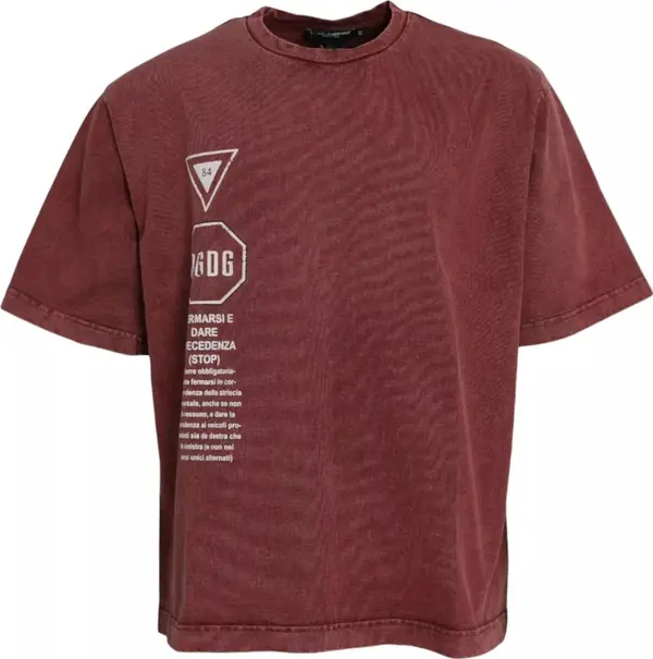 Maroon Print Round Neck Short Sleeves T-shirt