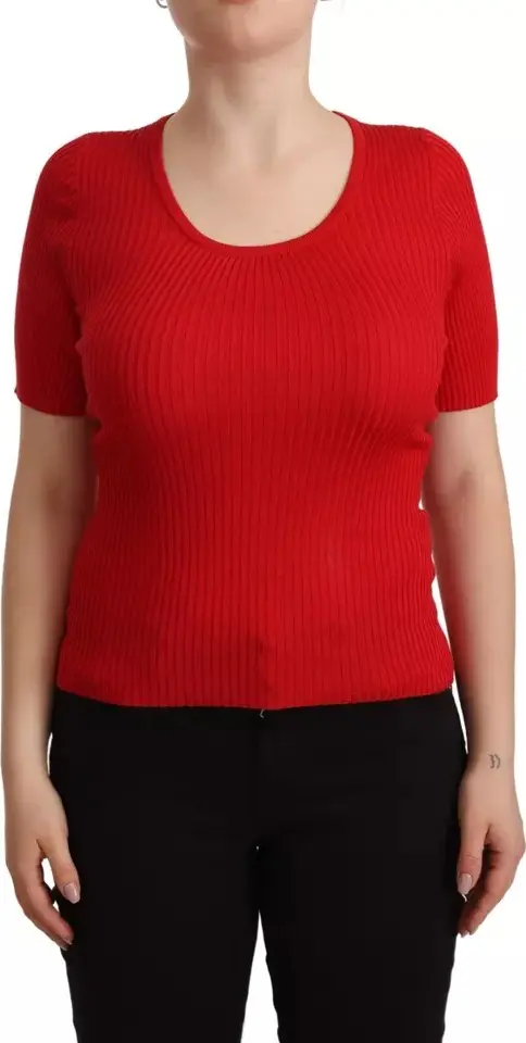 Red Silk T-shirt Short Sleeve Top Blouse