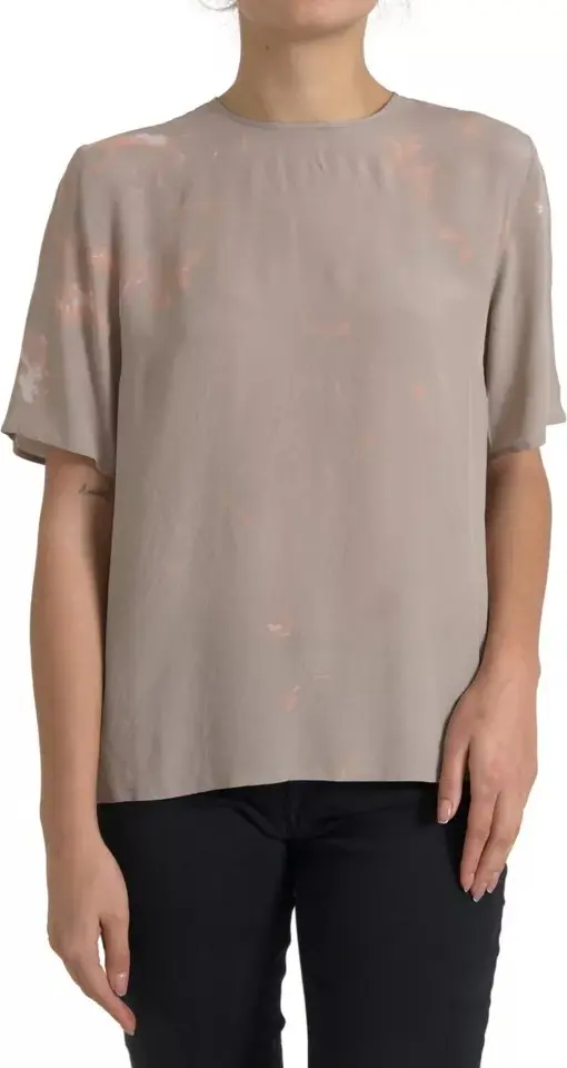 Brown Round Neck Short Sleeve Blouse Top