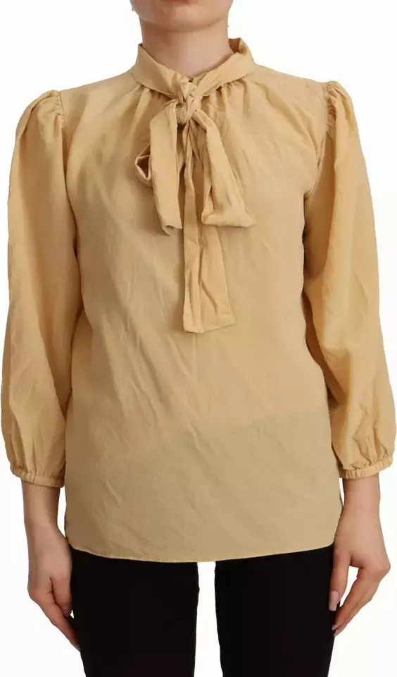 Mustard Ascot Collar Shirt Silk Blouse Top