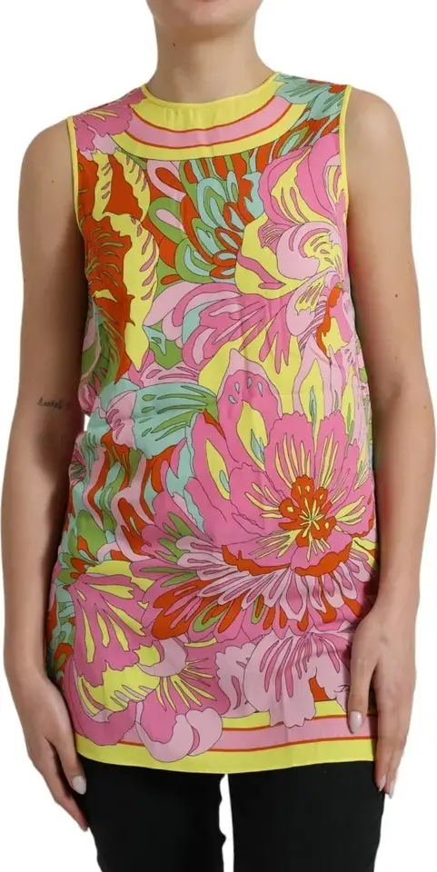 Multicolor Floral Silk Sleeveless Tank Top